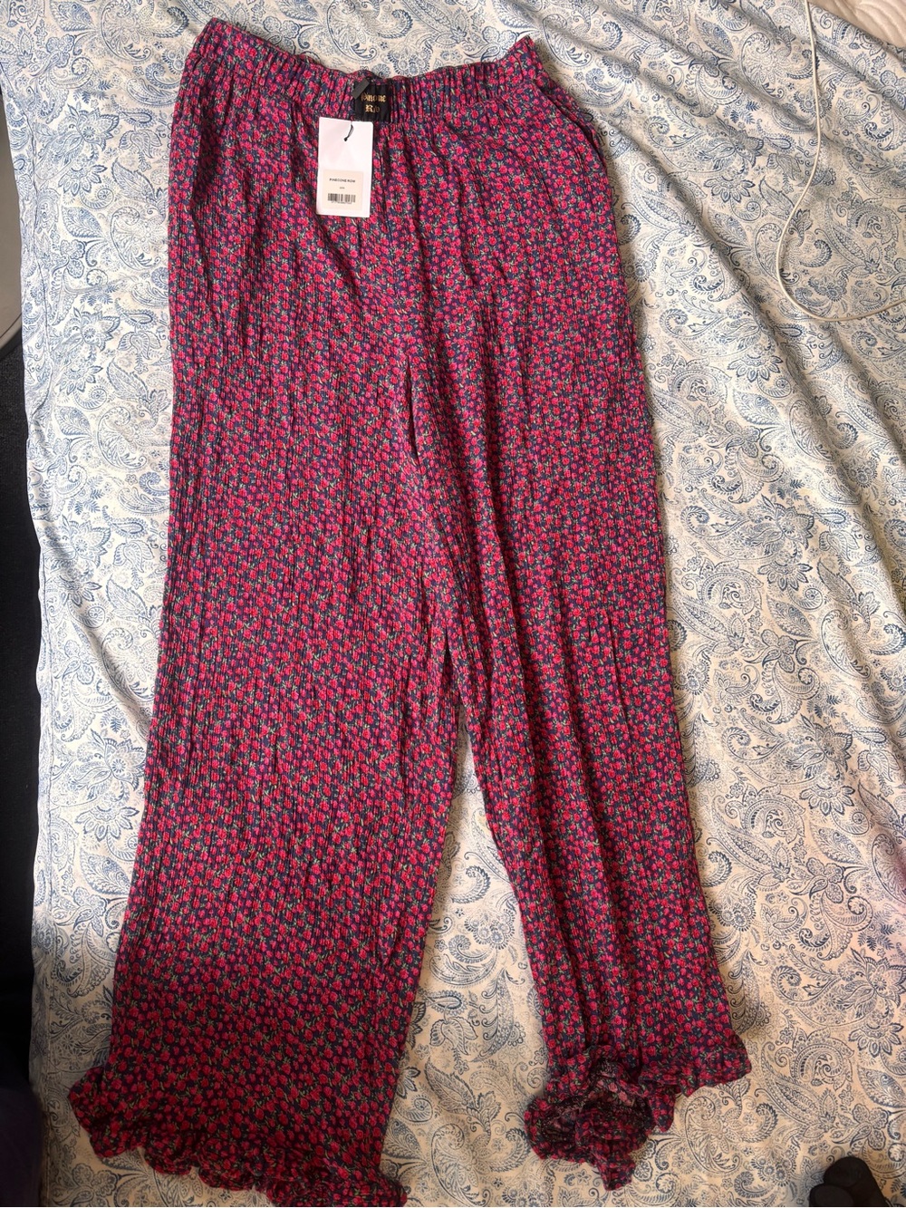 Pinecone Row Pink & Navy Floral Wide-Leg Pants